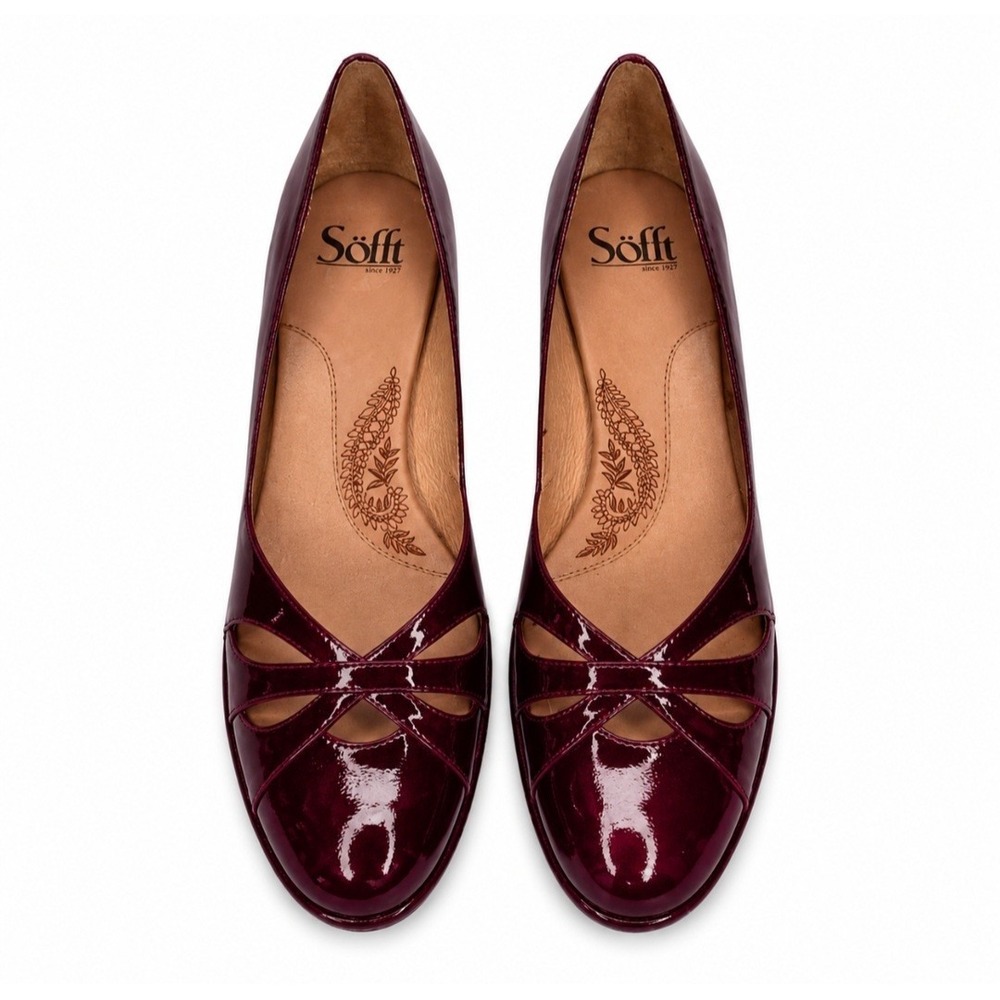 Söfft Burgundy Patent Leather Heels Pumps Womens Size 7M Cutout Career Shoes - Picture 6 of 8